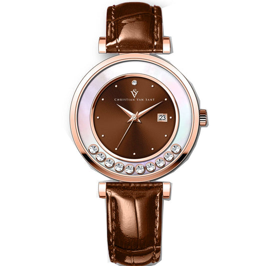 Christian Van Sant Bria Women's Quartz Watch, Brown Dial