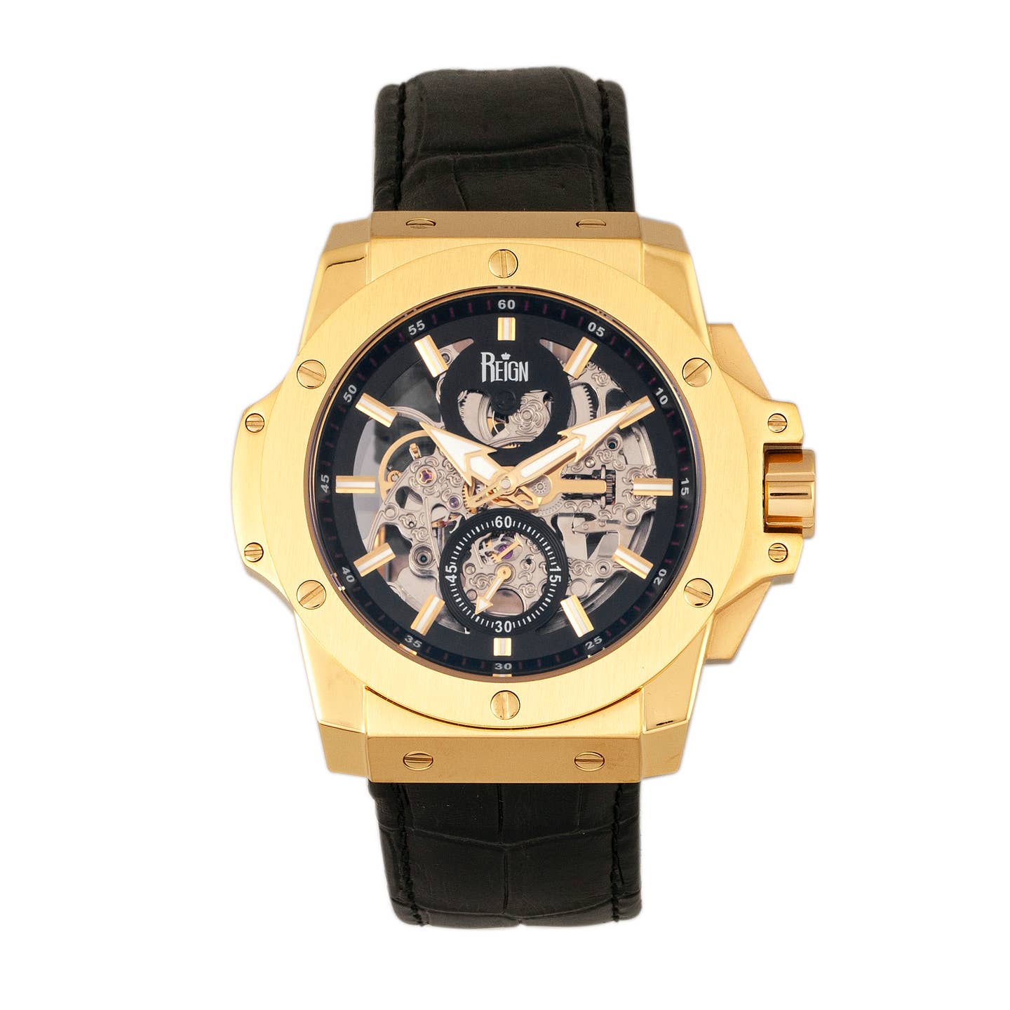 Reign Commodus Men's Automatic Skeleton Leather Watch