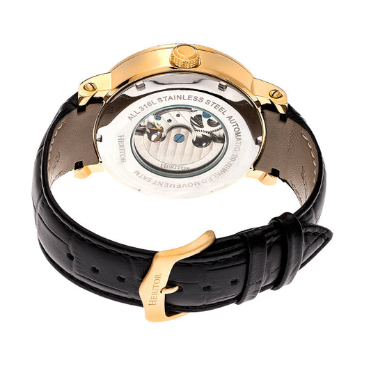 Heritor Aries Men's Automatic Skeleton Leather Watch, Gold/Silver