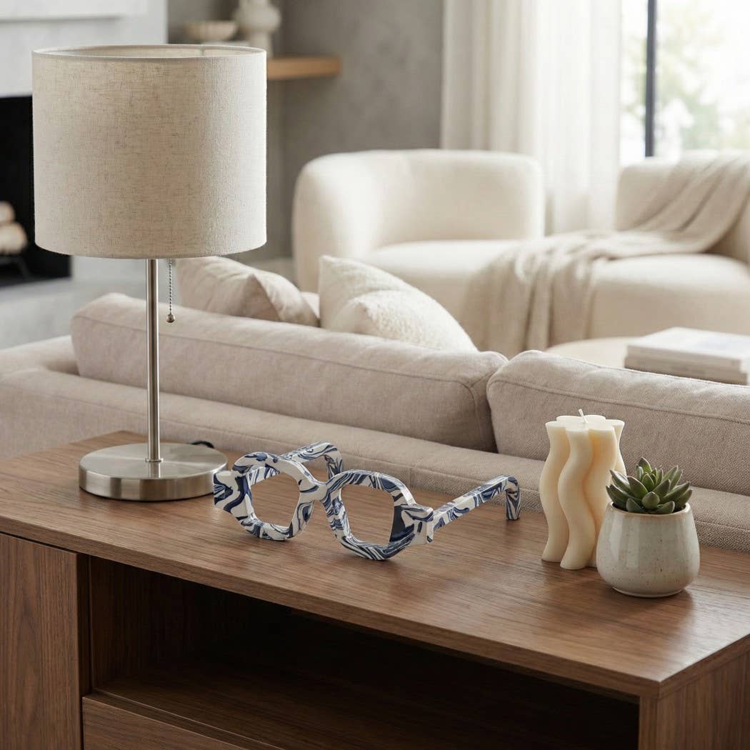 Decorative Sculpture - Blue Engineered Stone Glasses, 9 in.