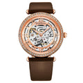 Stuhrling Original Luxe 4022 Women's Automatic Watch, 38mm, Brown Leather Strap, Skeleton Dial