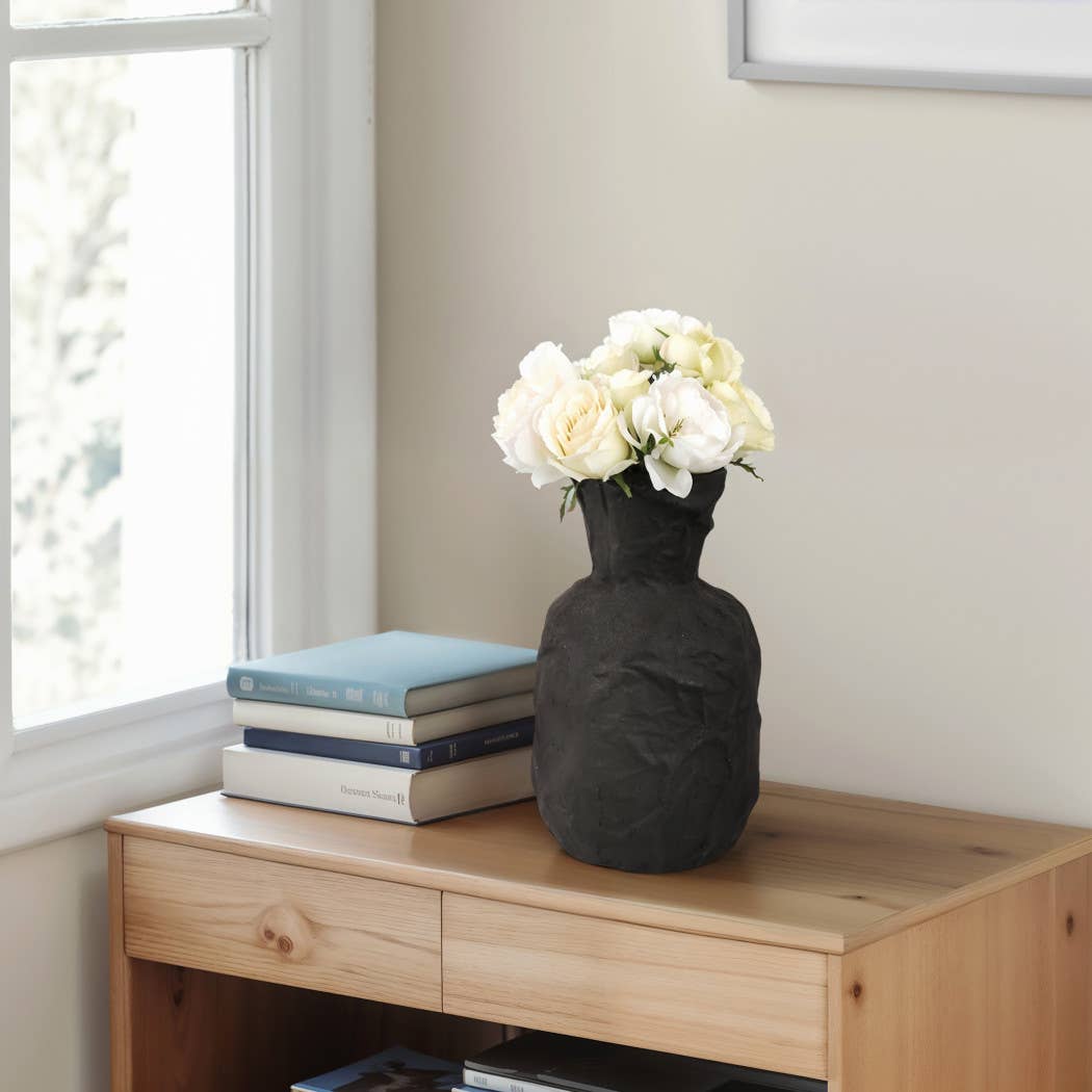 Decorative Vase - Black Ceramic Large Sculpted, 14 in.