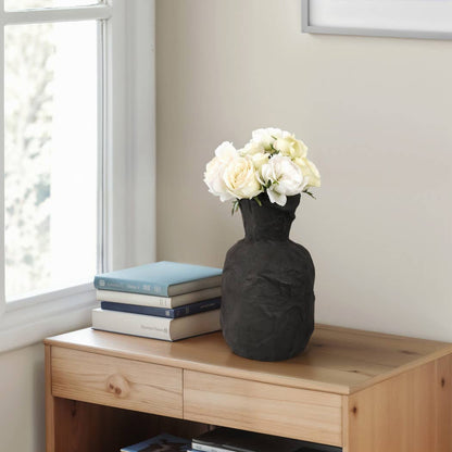 Decorative Vase - Black Ceramic Large Sculpted, 14 in.