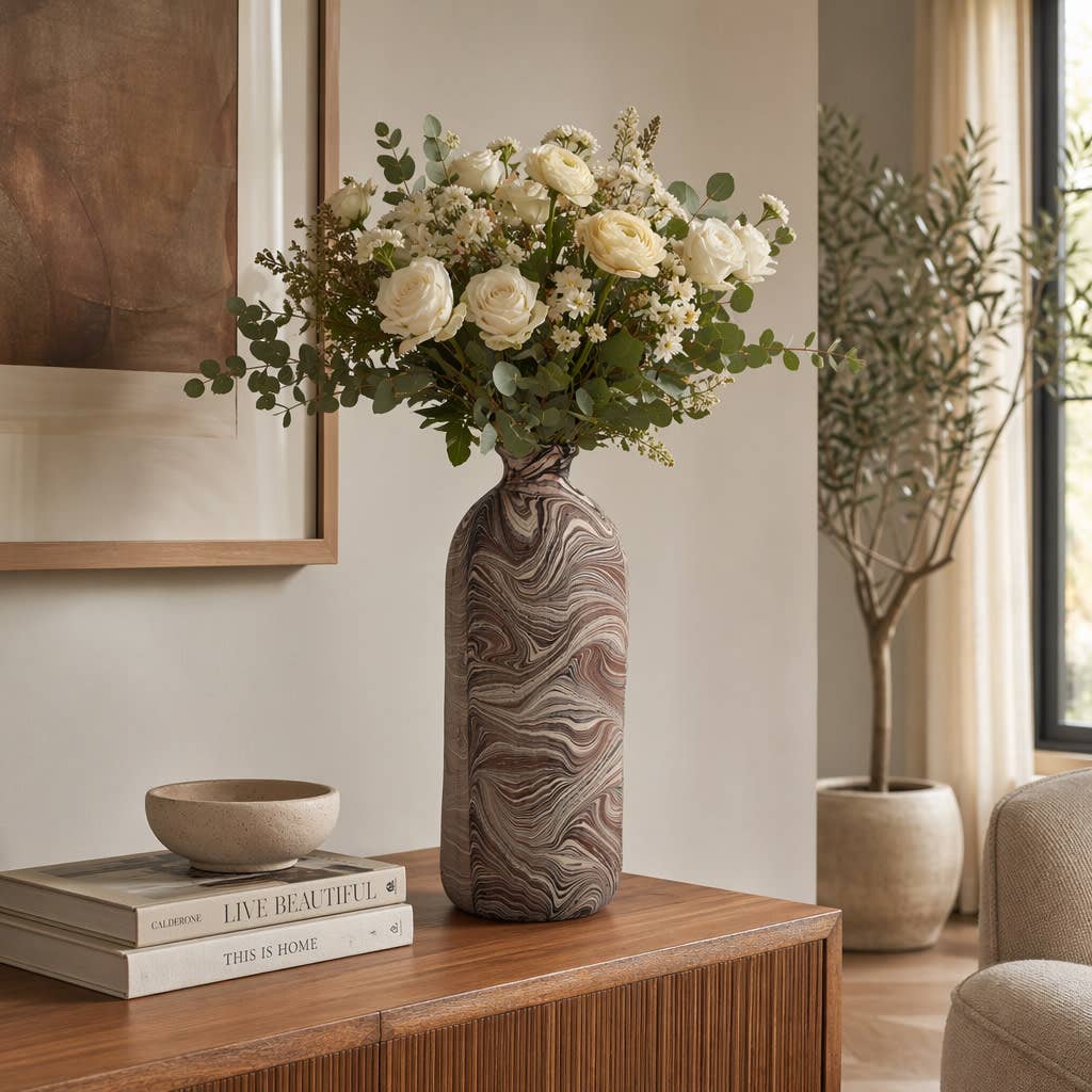 Decorative Vase - Brown Pottery/Ecomix Marble Texture, 22 in