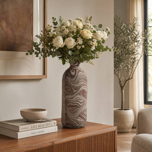 Decorative Vase - Brown Pottery/Ecomix Marble Texture, 22 in