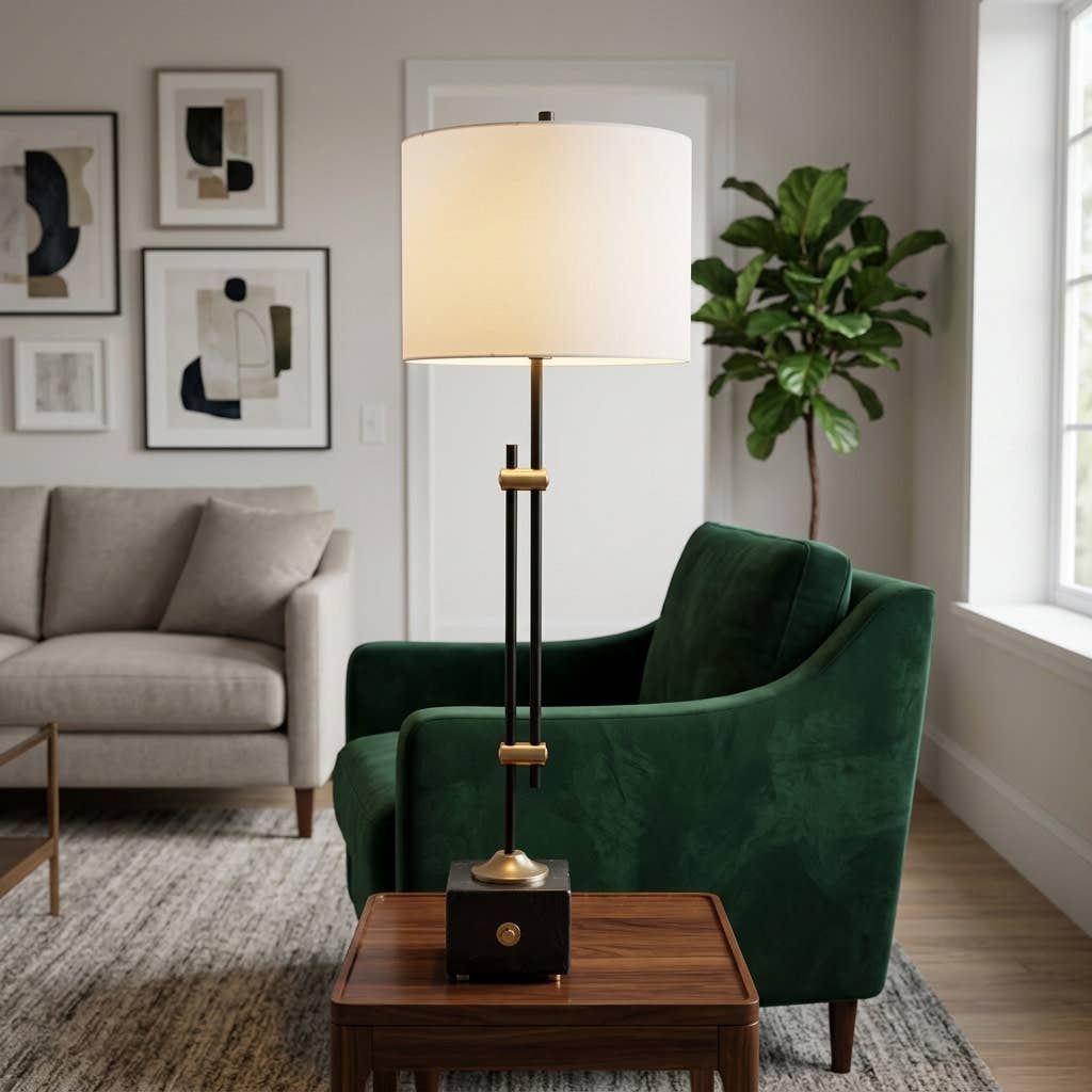Table Lamp - Gold/Black Metal Marble Dual-Rod Base, 36 in.