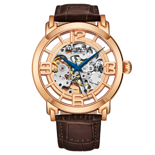 Stuhrling Original Winchester 3964L Men's Automatic Skeleton Watch, 42mm, Brown Alligator Embossed Genuine Leather Strap