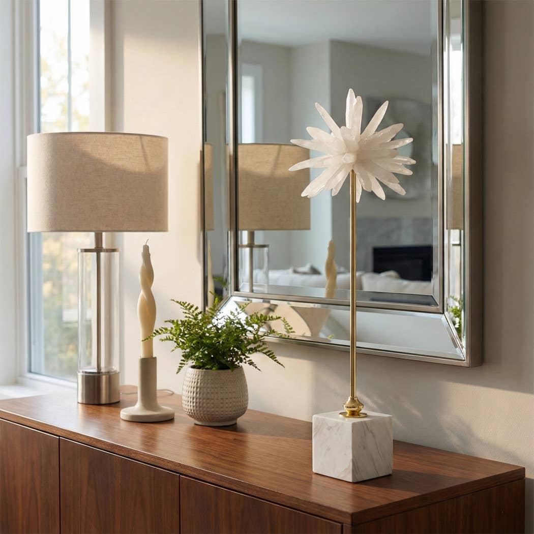 Sculpture - White Metal Starburst Crystal-Inspired, 20 in.