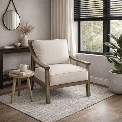 Accent Chair - Ivory Polyester with Wood Frame, 33 in.