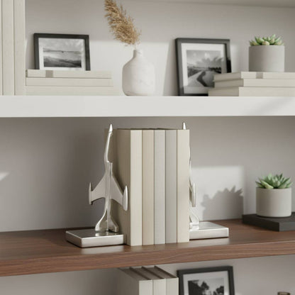 Bookends Set of 2 - Silver Metal Decorative Airplane, 9 in.