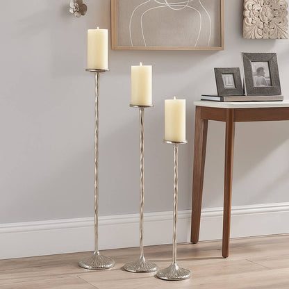 Candle Holders Set of 3 - Silver Metal Tall, 26/32/40 in.