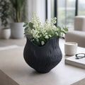 Decorative Vase - Black Porcelain 3D Printed, 12 in.