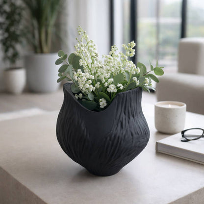 Decorative Vase - Black Porcelain 3D Printed, 12 in.