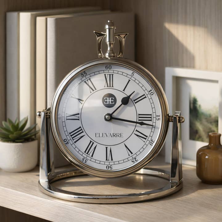 Desk Clock - Silver Aluminum with Pivot Stand, 10 in.