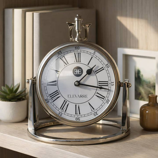 Desk Clock - Silver Aluminum with Pivot Stand, 10 in.