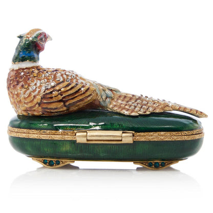 Jay Strongwater Bridget Pheasant Decorative Box, Gold Crystal Enamel Gold-Finished