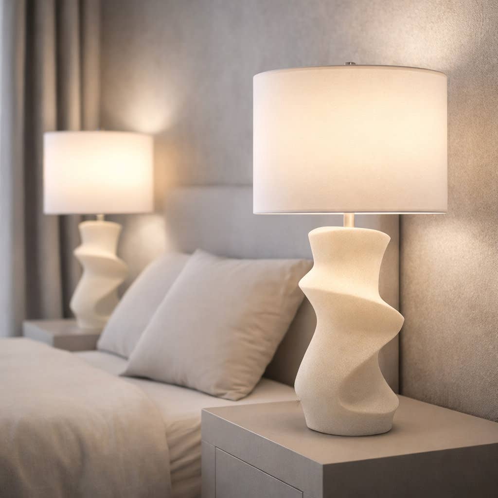 Table Lamp - White Metal with Unique Resin Base, 26 in.