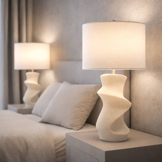 Table Lamp - White Metal with Unique Resin Base, 26 in.