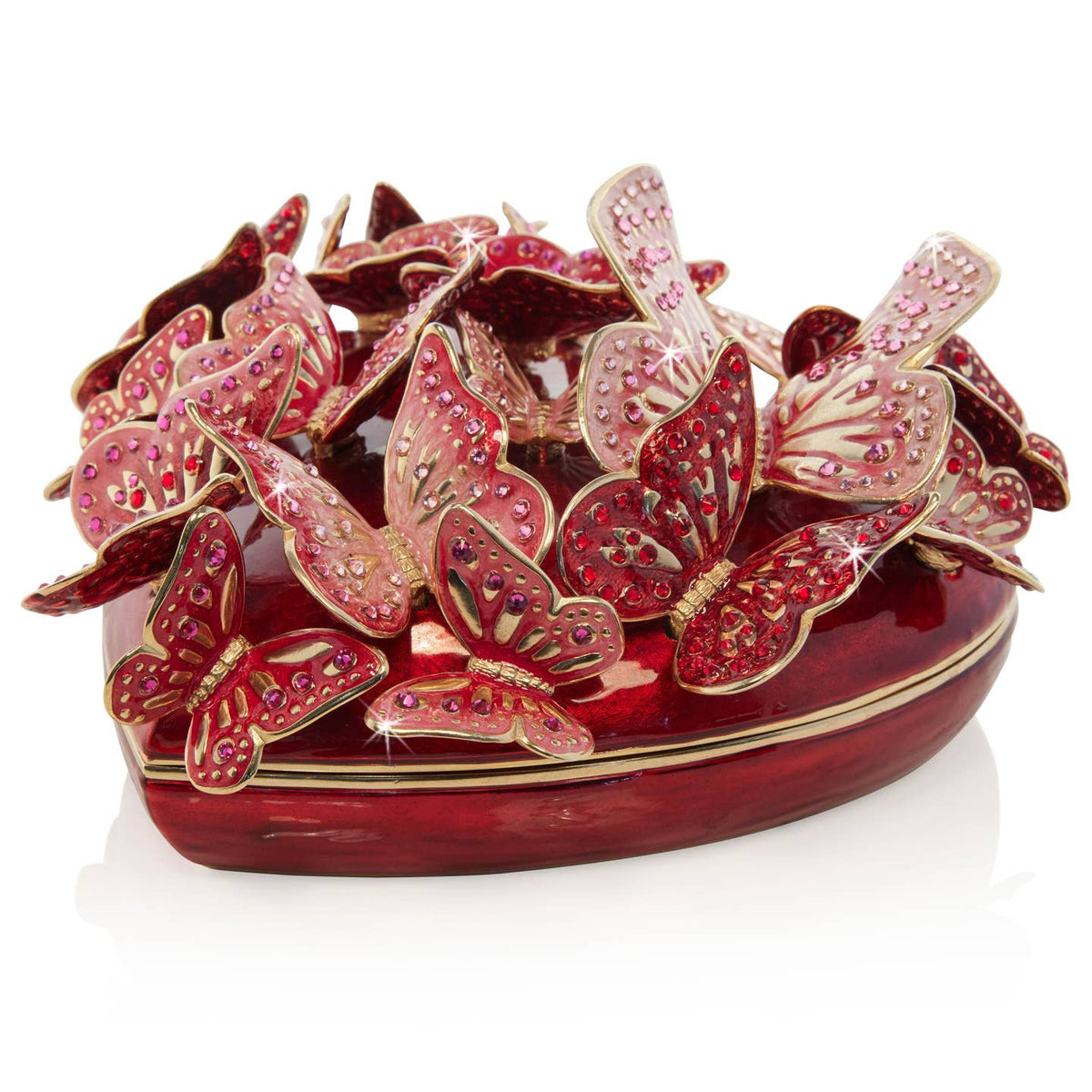 Jay Strongwater Amelia Heart Decorative Box, Red Butterfly Swarovski Crystal Enamel Gold-Finished