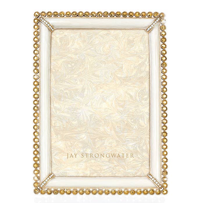 Jay Strongwater Lorraine Stone Edge 4" x 6" Crystal Enamel Picture Frame, Gold
