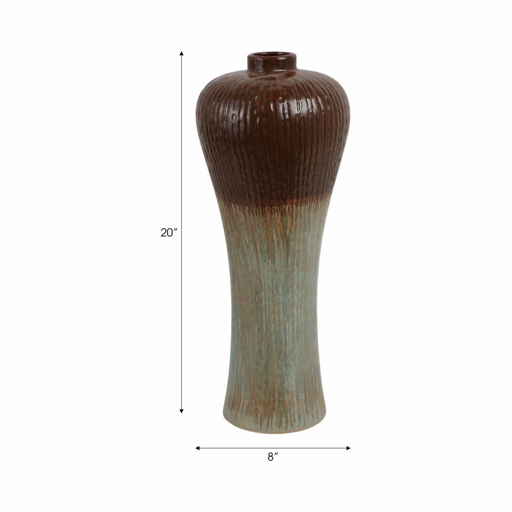 Floor Vase - Brown/Green Ceramic Small Silhouette, 20 in.