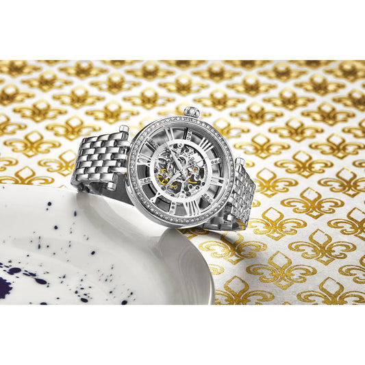 Stuhrling Original Delphi Women's Automatic Watch, 38mm, Silver-Tone Stainless Steel Bracelet, Skeleton Dial