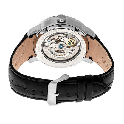 Heritor Ryder Men's Automatic Skeleton Leather Watch, Silver