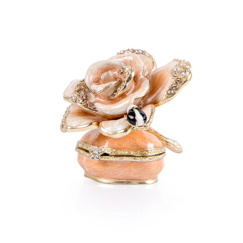 Jay Strongwater Rosalie Rose - Boudoir Decorative Box, Gold Crystal Enamel Gold-Finished