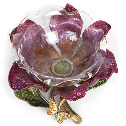 Jay Strongwater Sydney Large Flower Butterfly Swarovski Crystal Enamel Gold-Finished Decorative Bowl, Bouquet