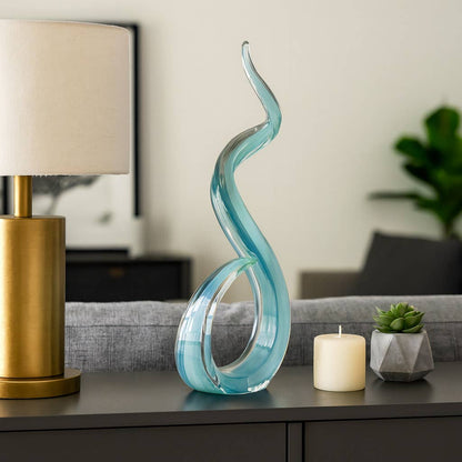 Decorative Sculpture - Teal Glass Handcrafted Swirl, 18 in.