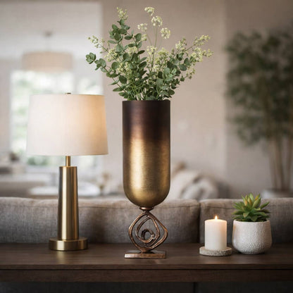 Decorative Vase - Bronze Glass Urn with Metal Stand, 24 in.