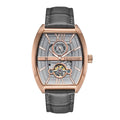 Authentic Heritor Masterson Men's Automatic Semi-Skeleton Leather Watch, Rose Gold/Grey