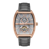 Authentic Heritor Masterson Men's Automatic Semi-Skeleton Leather Watch, Rose Gold/Grey