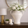 Decorative Vase - White Ceramic Curved Handles Urn, 21 in.