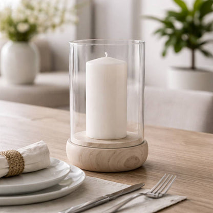 Candle Holder - Ivory/Clear Marble Glass Hurricane, 10 in.
