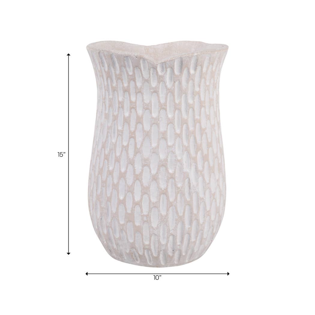 Decorative Vase - Ivory Ceramic Textured Patterned, 15 in.