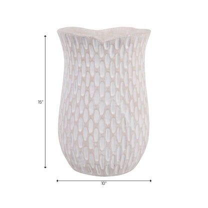 Decorative Vase - Ivory Ceramic Textured Patterned, 15 in.