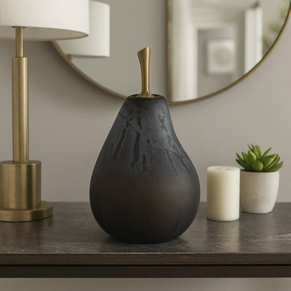 Decorative Object - Black Glass Unique Small Pear, 8 in.
