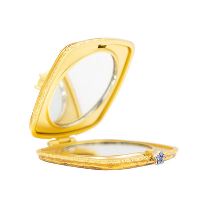 Jay Strongwater Luella 2" Square Jeweled Compact Mirror, Austrian Crystal Gold-Finished Delft Garden