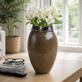Decorative Vase - Brown Porcelain Sculpted Mouth, 12 in.