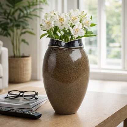 Decorative Vase - Brown Porcelain Sculpted Mouth, 12 in.