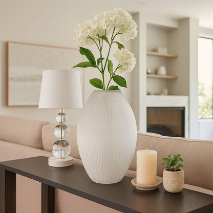 Decorative Vase - White Glass Minimalist Ribbed, 18 in.
