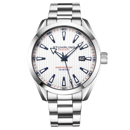 Stuhrling Original Symphony Men's Quartz Watch, Silver Dial, Silver Bracelet