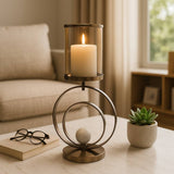 Candle Holder - Bronze Metal Glass Small Hurricane, 22 in.