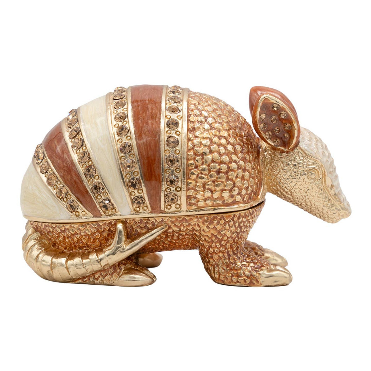 Jay Strongwater Armi Armadillo Decorative Box, Red Heart Crystal Enamel Gold-Finished