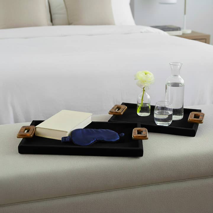 Trays Set of 2 - Black Wood Gemstone Hardware, 16/22 in.