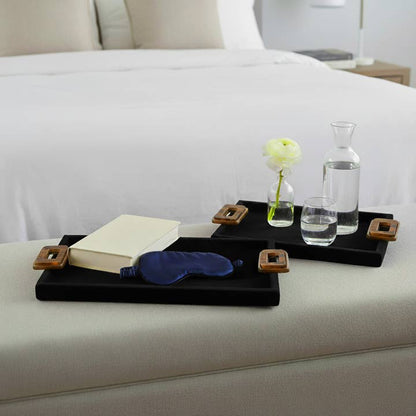Trays Set of 2 - Black Wood Gemstone Hardware, 16/22 in.