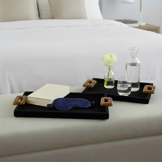 Trays Set of 2 - Black Wood Gemstone Hardware, 16/22 in.