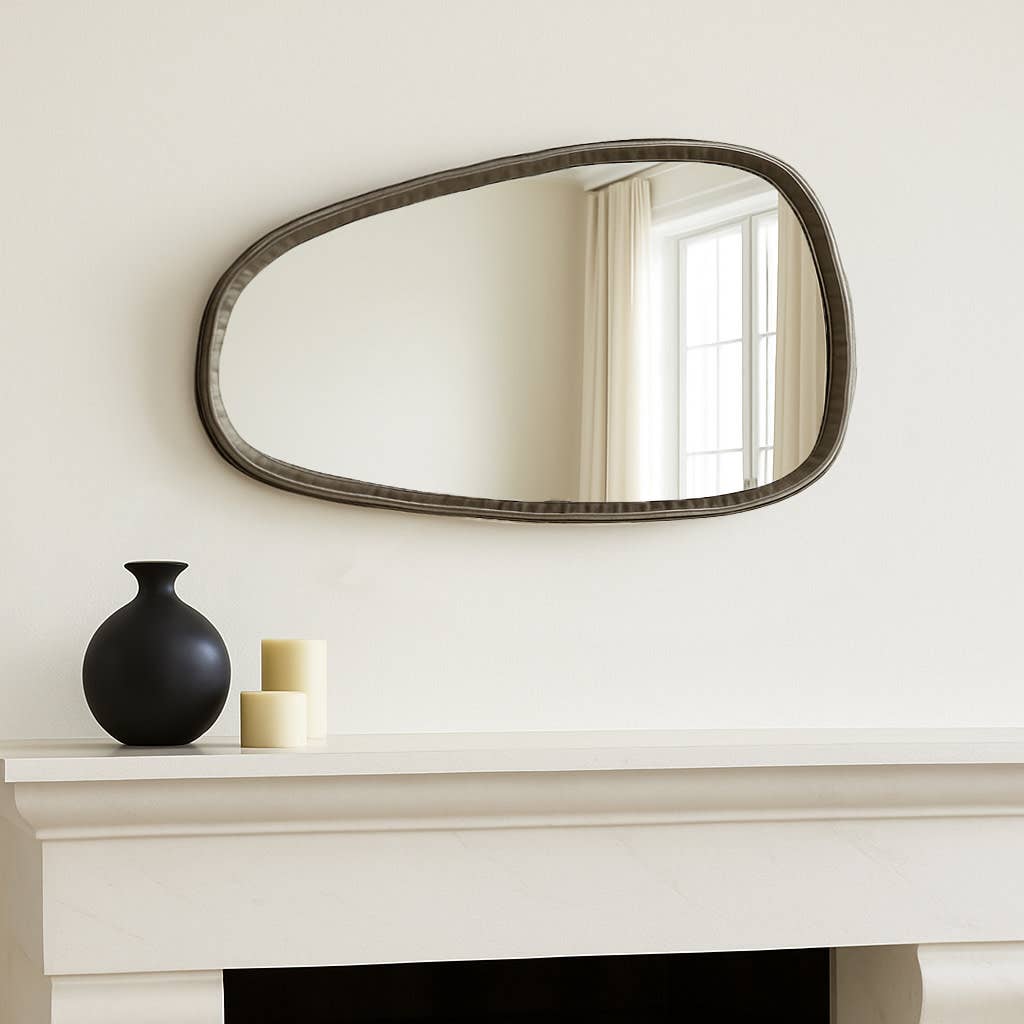 Wall Mirror - Black Metal Organic Irregular Shape, 30 in.