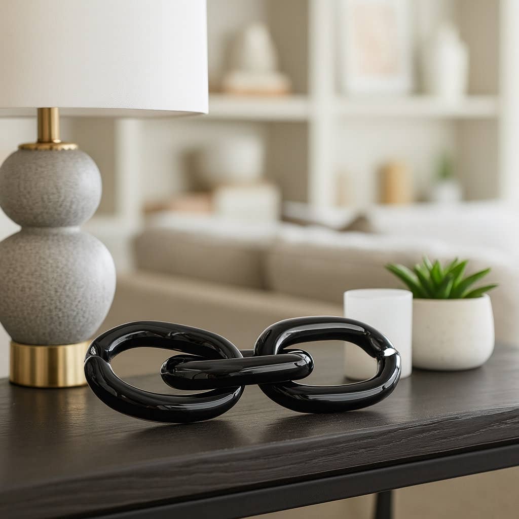 Decorative Sculpture - Black Glass Chain Link, 13 in.